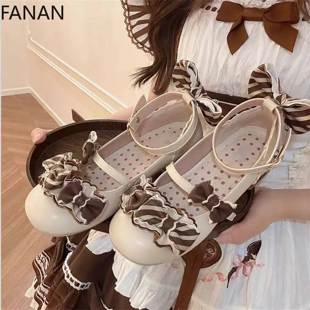 2025 New High Hee Lolita Shoes for Women Sweet Cute Bow Platform Mary Jane Heels Waterproof Table Single Shoes Pumps