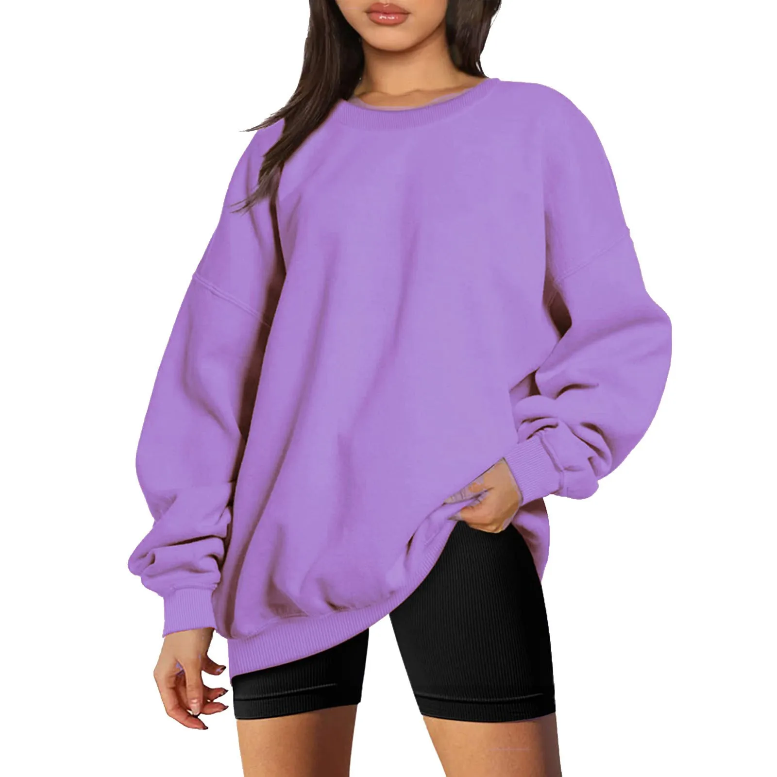 

Women'S Fall And Winter Solid Color Sleeved Loose Top Hoodless Pullover Sweatshirt Simple Loose Casual Warm Fashion Hoodie