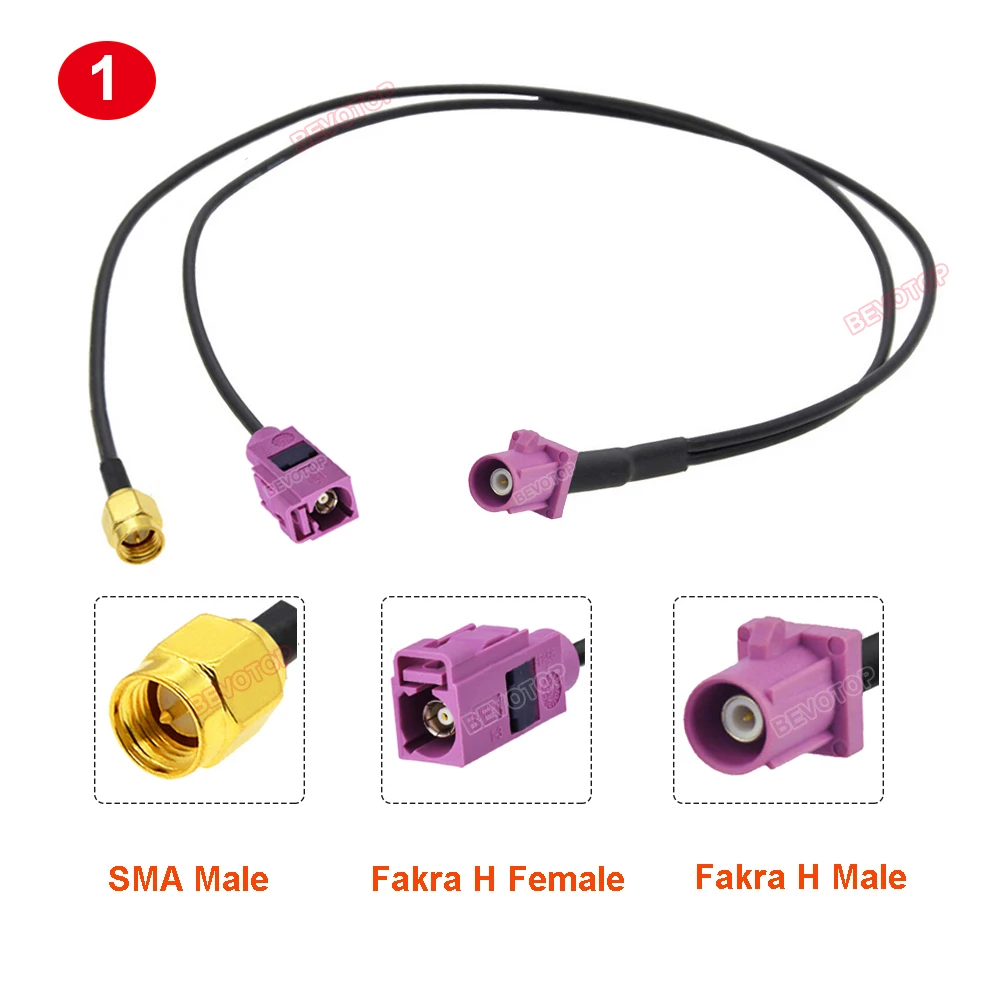 Y Type Fakra to SMA Splitter Cable Pink Fakra H Male to 1xFakra H Female 1xSMA Male Plug RG174 Pigtail Auto Wire Harness Jumper