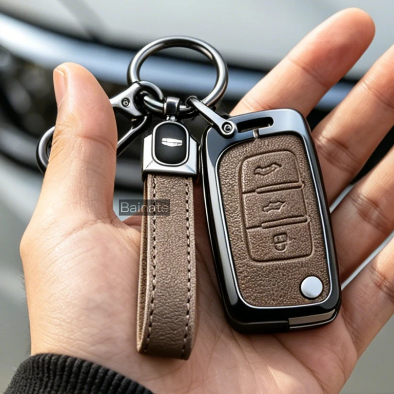 For Geely GX3 EC7 EC8 GC6 EC715 EC718 Emgrand7 EU7 EC7-RV EC718-RV  3 Buttons Metal Leather Car Key Case Cover Protect Shell