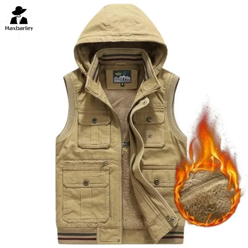 

Autumn Winter Vest Men Casual Hooded Sleeveless unload Jacket Men Warm Cotton Fleece Windbreaker Men Waistcoat Large Size 8XL