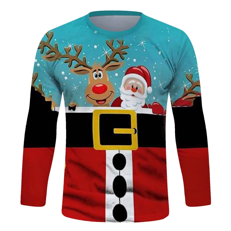 Manga Longa dos homens 3D impresso Natal Padrão T-Shirts, Engraçado Festival Tops, Cool Cosplay Roupas, 6XL Plus Size