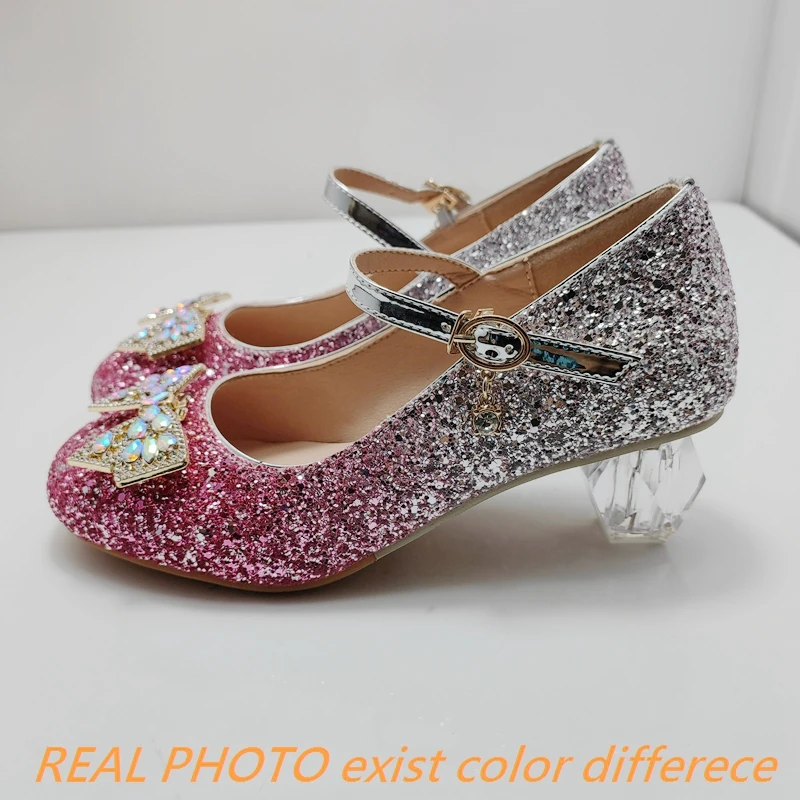 Girseaby Women Wedding Princess Pumps Mary Janes Bow Blue Sequins 5cm Heel Glitter Colorful Big Small Size 28 43