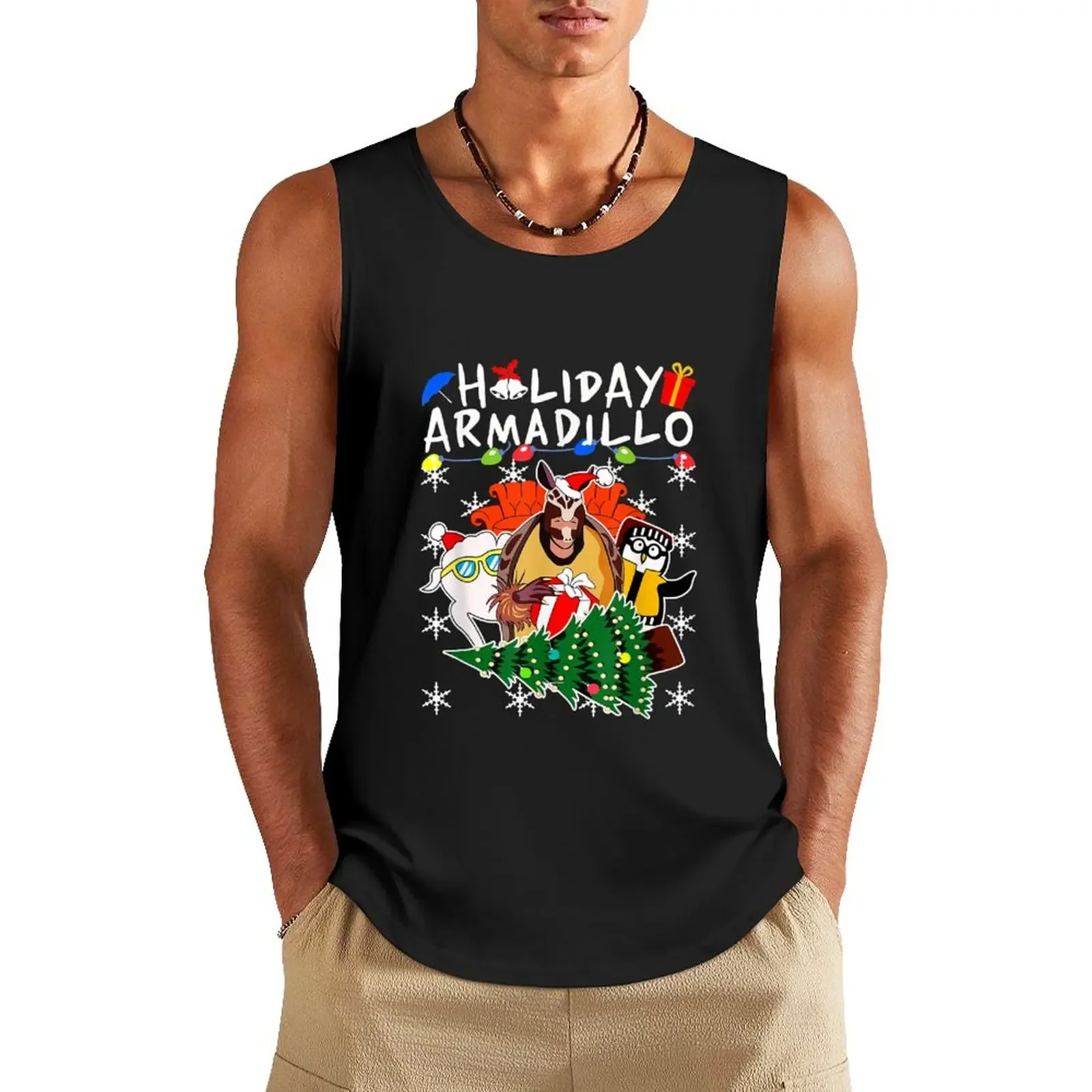 

Holiday Armadillo Animal Lover Xmas Tank Top gym clothes man fitness basketball clothing bodybuilding summer Men's tops