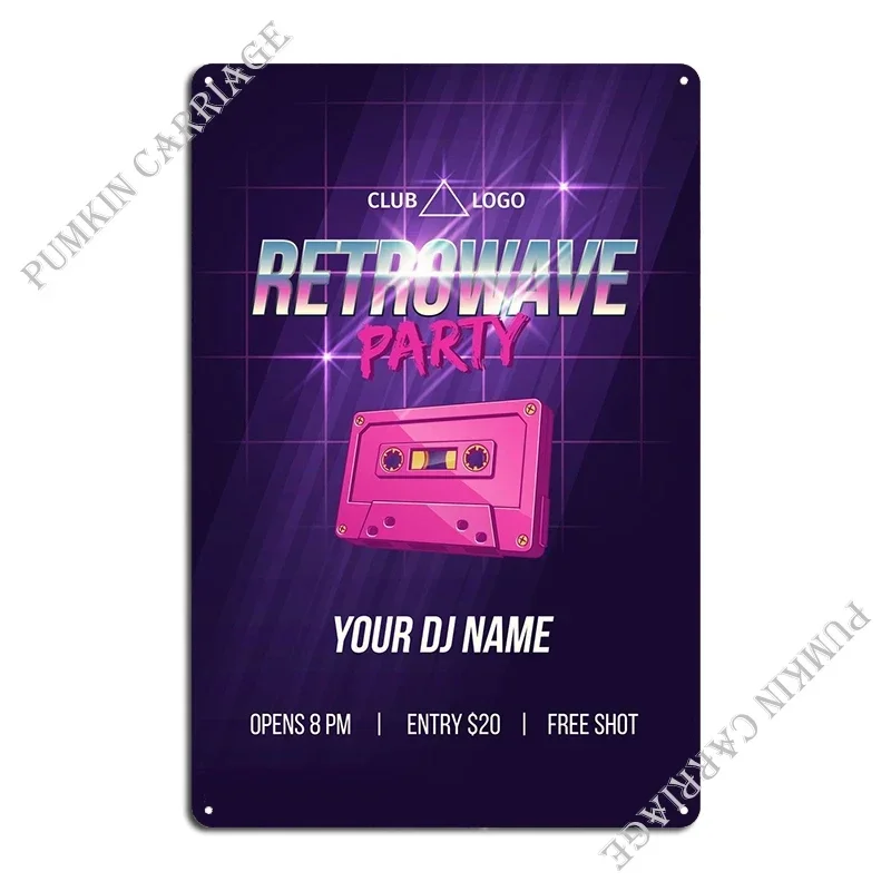 Retrowave Party Metal Signs Pub Cinema Cinema Club Tin Sign Poster