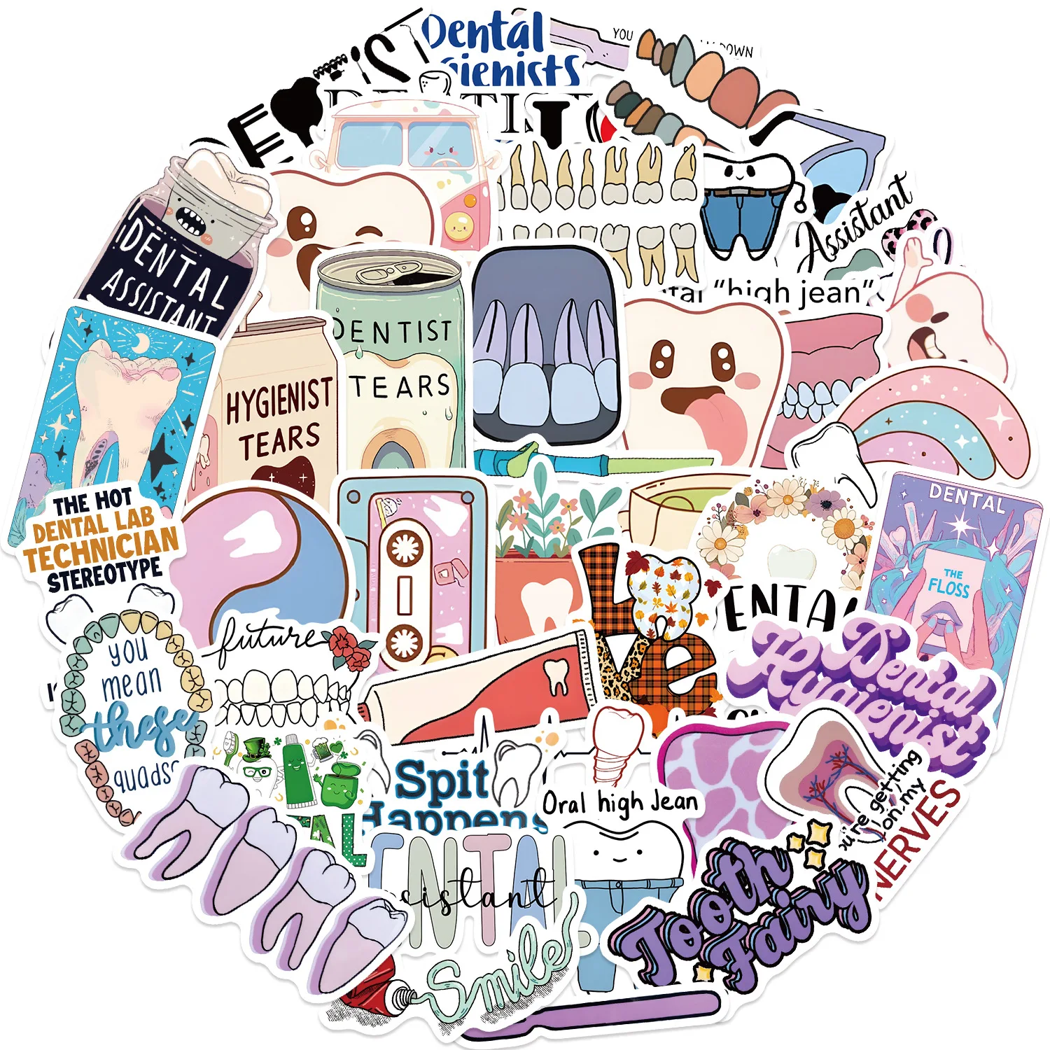 50pcs Dental Dentist Cartoon Graffiti Stickers DIY Phone Laptop Notebook Suitcase Waterproof Sticker Kids Toy Gifts