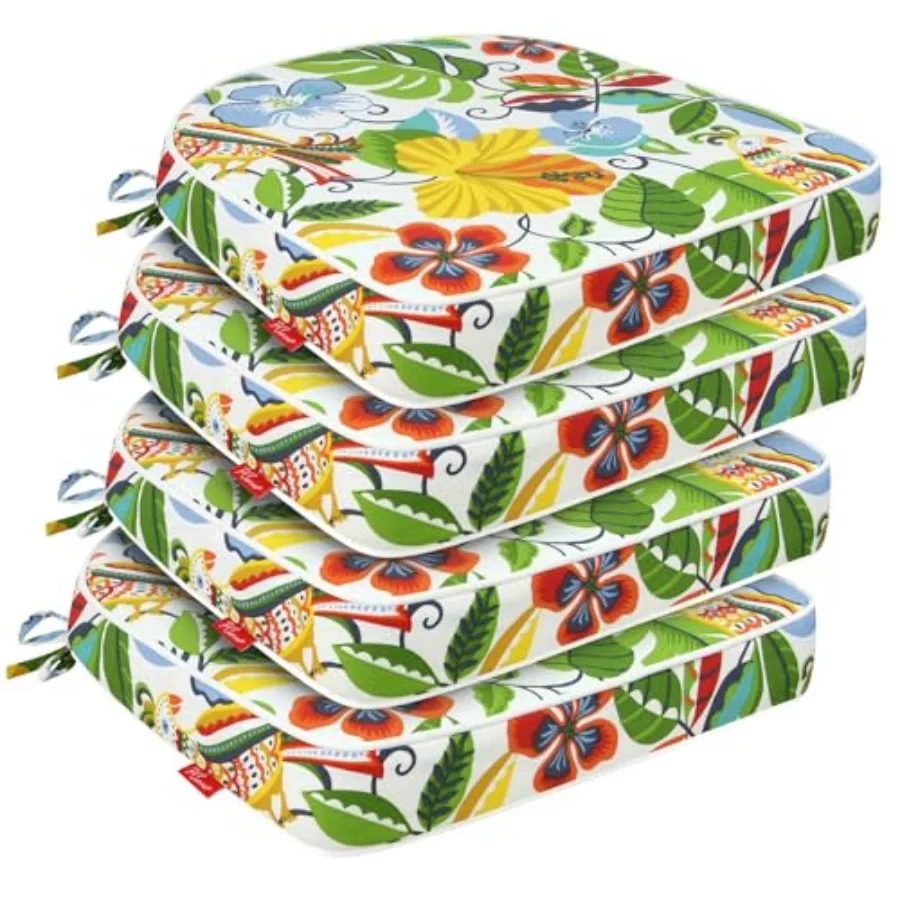 

Outdoor Chair Cushions Set of 4 17x16 Inch U-Shape Patio Seat Cushions with Ties Water and Fade Resistant High Density Foam Cus