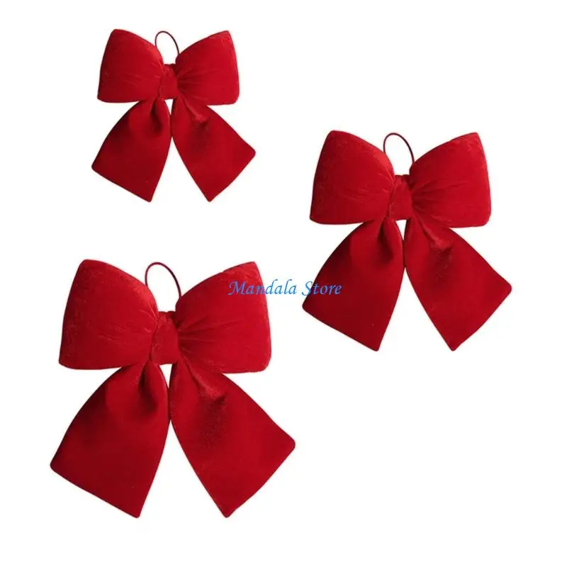 

U2JC 3Pcs Soft Velvety Bowknot Christmas Tree Bowknot Decoration for Door Wreath