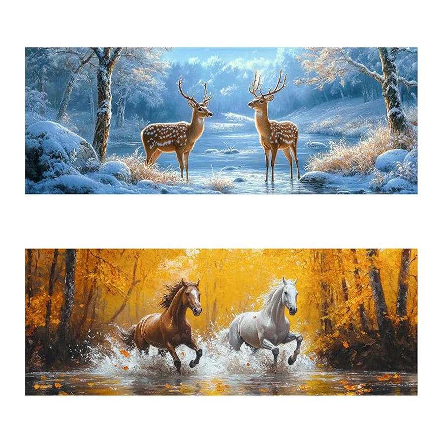 Diy Diamond Art Painting Extra Large Size Snow Deer Animals Mosaic Embroidery Two Horses Picture Full Drill Jewelry Cross Stitch