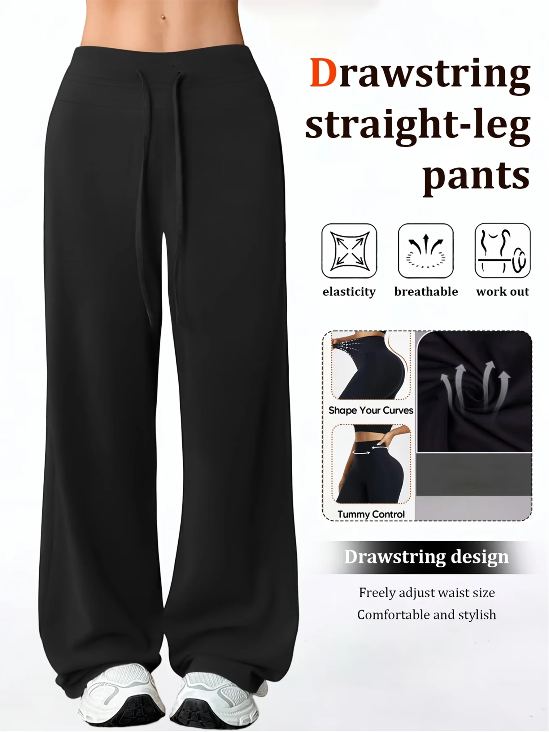Pantalons droits à cordon de serrage pour femmes, pantalons larges à jambes larges, coupe ample, adaptés à l'exercice, au fitness et au quotidien, printemps et été