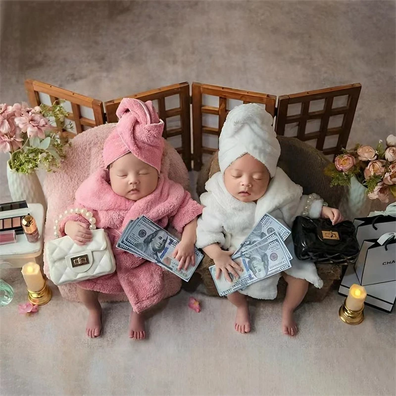 Newborn Baby Bathrobe Photo Shoot Clothing Soft Fleece Robe Headscarf Shoes Outfits Infant Boy Girl Costume Towel Sets Leopard