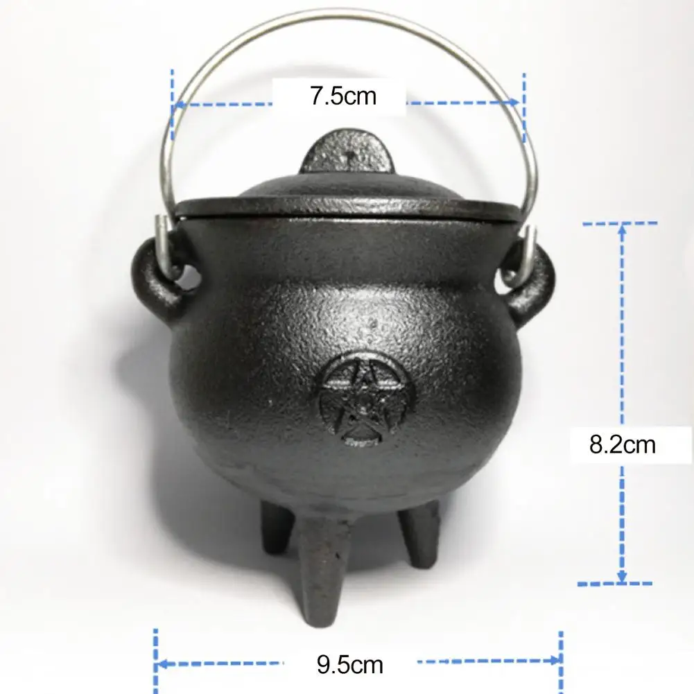 Incense Burning Pot Portable Mini Cast Iron Cauldron Halloween Witch Pot with Lid Heat-resistant Incense Burning Party