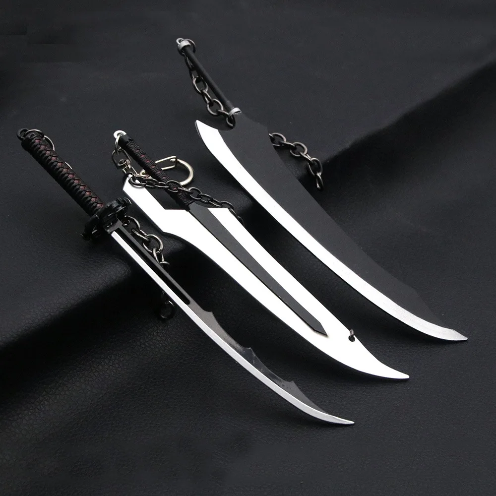 Anime BLEACH KeyChain Zangetsu Double Blade Metal Weapon Keyrings Pendant Cosplay Props For Men Backpack Toys Gifts