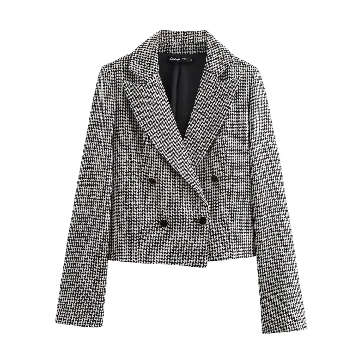 Tangada Women 2024 Fashion Plaid Tweed Crop Blazer Coat Vintage Long Sleeve Female Outerwear QD0170