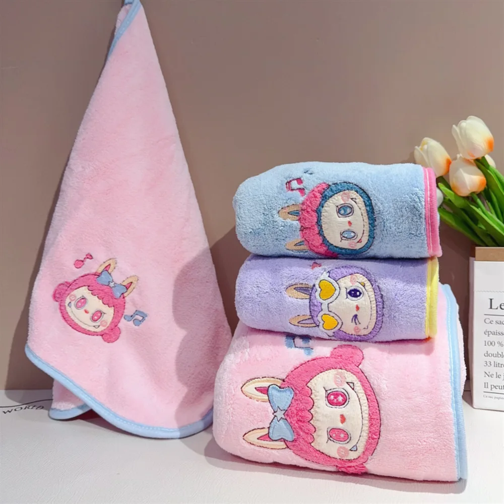 New Cartoon Labubu Towels Shower Cap Towel Bath Hats for Women Dry Hair Cap Quick Drying Soft for Lady Turban Head Girl Towel