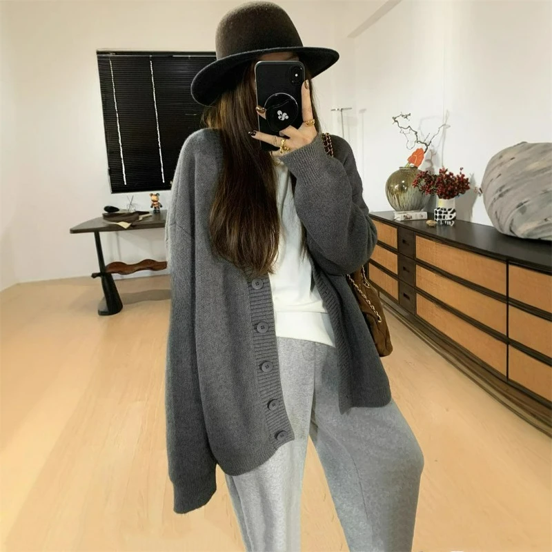 New Loose Versatile Cardigan for Women Autumn Winter Japanese Style of Youthful School with Color-blocked Striped V-neck Sweater