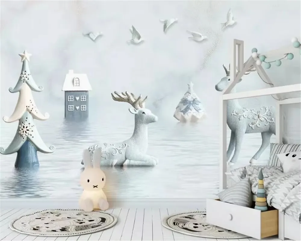 

Custom wallpaper cartoon animals bird elk cute children background bedroom living room wall papers home decor wallpaper