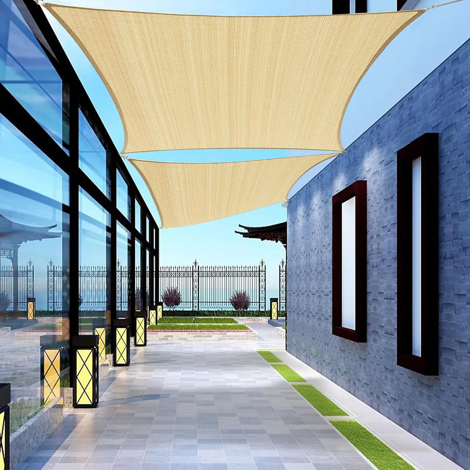Custom Size 8' x 18' Beige Rectangle Sun Shade Sail Canopy Awning for Patio Backyard Lawn Garden Outdoor Activities Commercial G