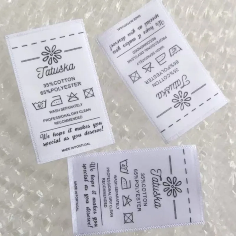 500PCS Care Label Custom Your Language Print Satin Labels 3 * 5 cm Clothing Washing instruction