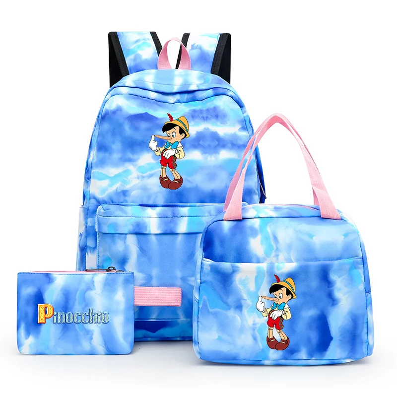 

3pcs Disney Pinocchio Backpack Colorful Bag Boys Girls School bags Teenager with Lunch Bag Travel Mochilas