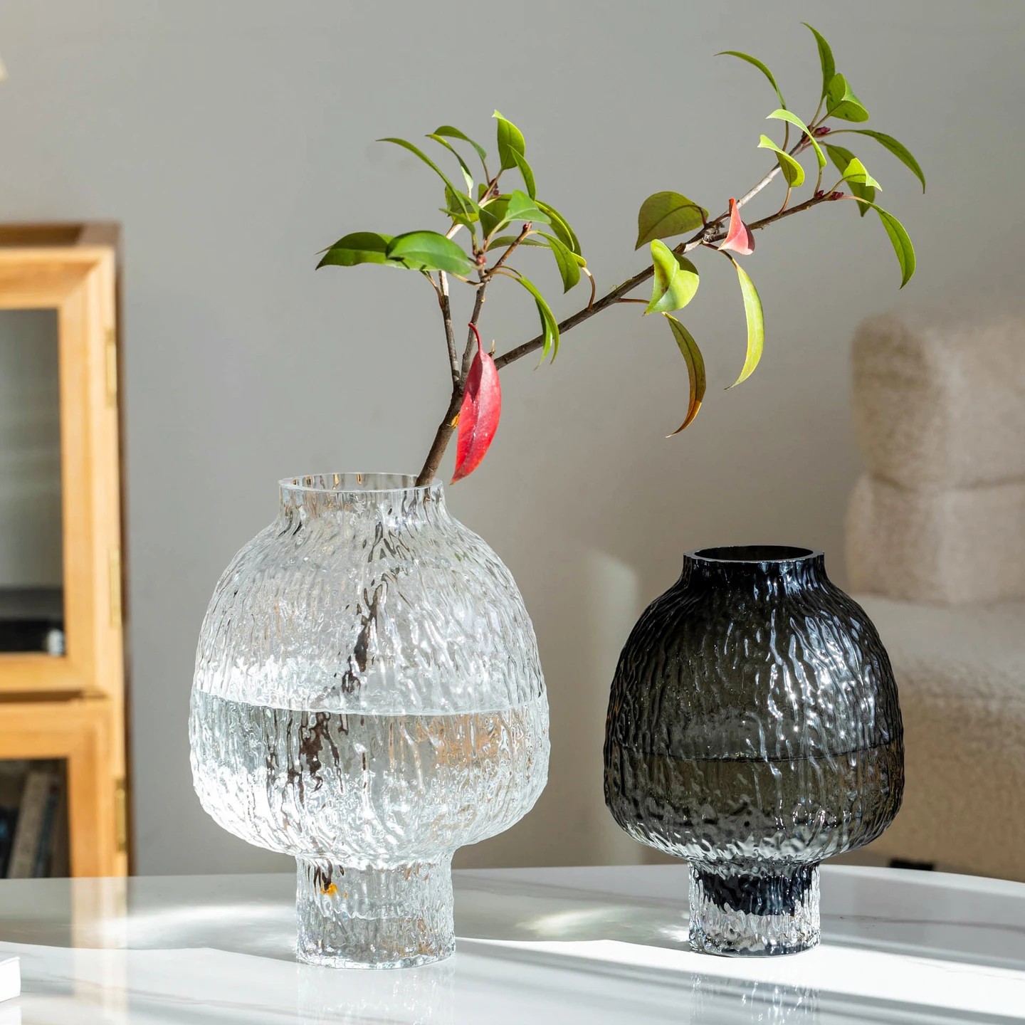 

Light Luxury Glass Vase High-end Transparent Ornament Home Living Room Hotel Flower Water Fresh Flower Table Decoration