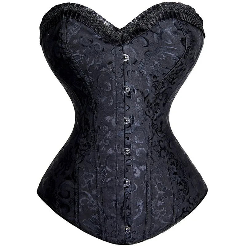 Women Corset Top Jacquard Overbust Bustier Victorian Sexy Lace up Floral Lingerie Korset Vintage Gothic Basques Costume