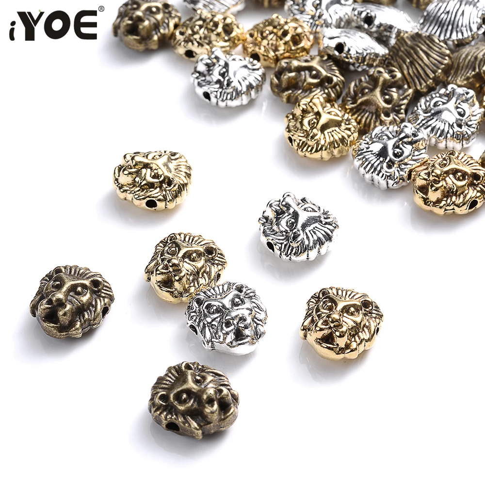 iYOE 10pcs/Lot 12x11mm Lion Head Beads Vintage Metal Spacer Beads For Making Beaded Bracelet DIY Jewelry Accessories