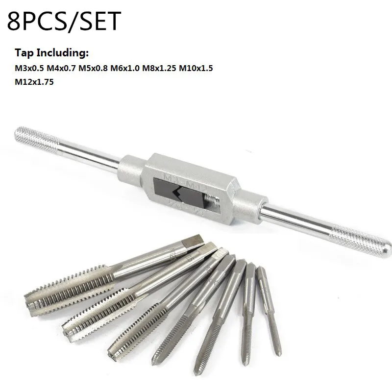 

8pcs M3-M12 Tap Wrench Drill Set Hand Tapping Tools Metric Screw Thread Tap Twist Drill Bit Wrench Set