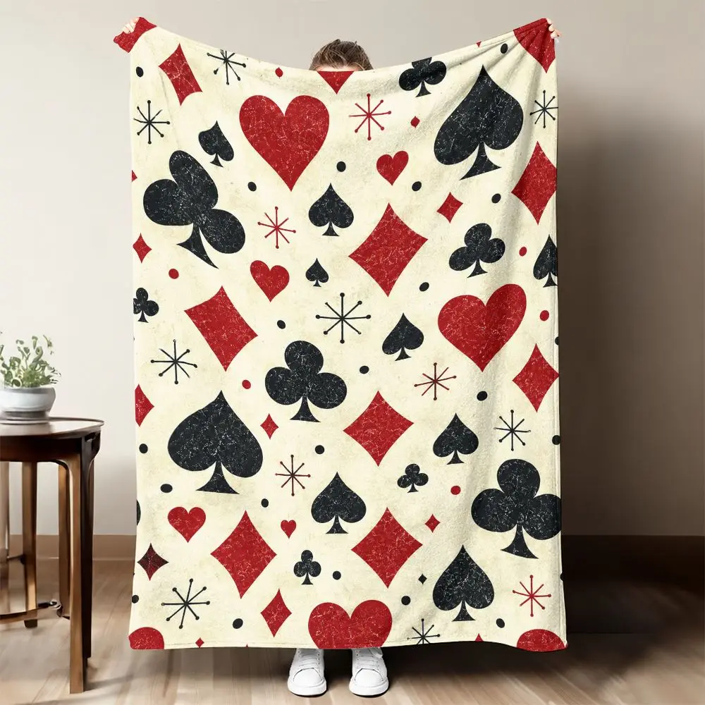 Fun Playing Cards Blanket Throw for Game Night Lovers Novelty Poker Hearts Spades Diamonds Cozy Home Decor Gift