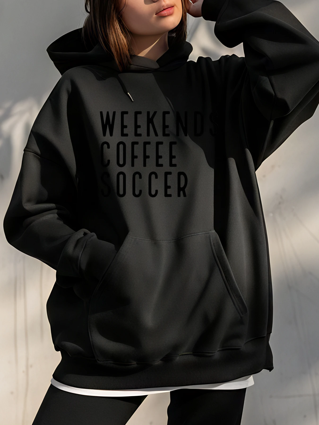 Women Hoodie Weekends Coffee Soccer Print Oversized Sweatshirt Casual Streetwear Fashion Outfit for Women