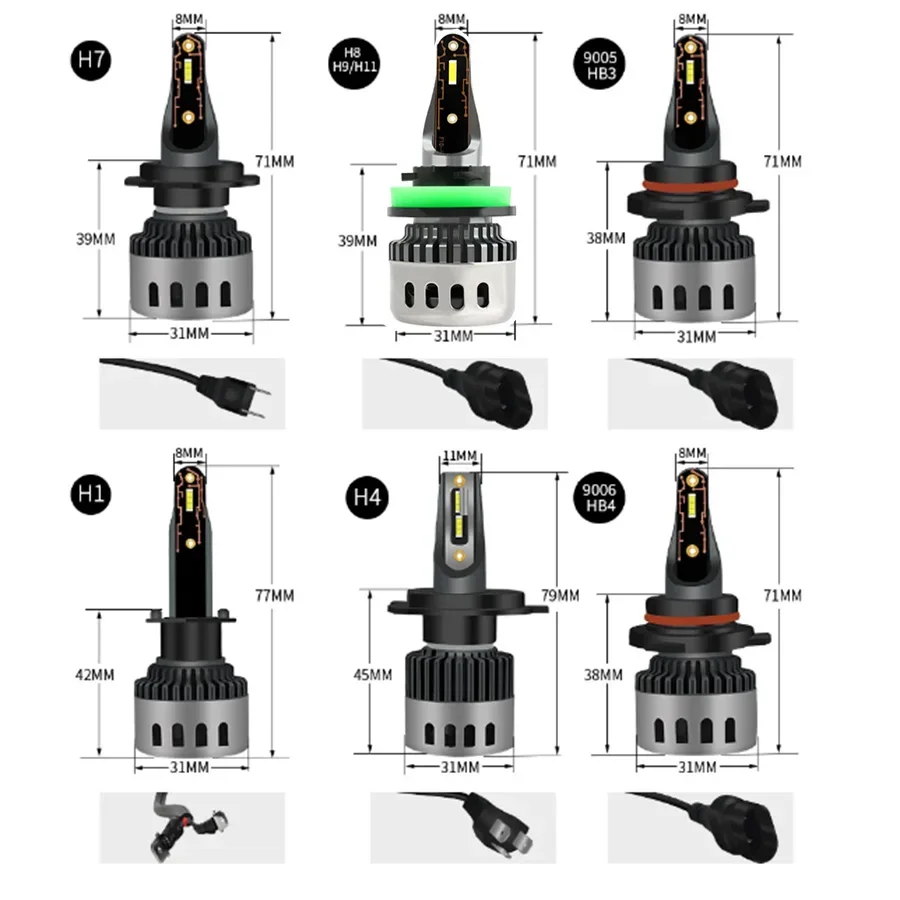 TCYATO 2PCS F10 H7 Led Headlight 6000K H1 H8 H4 Led Bulb Fog Light 9012 Hir2 9005 HB3 9006 HB4 Auto Lamp 16000LM 70W Turbo Mini