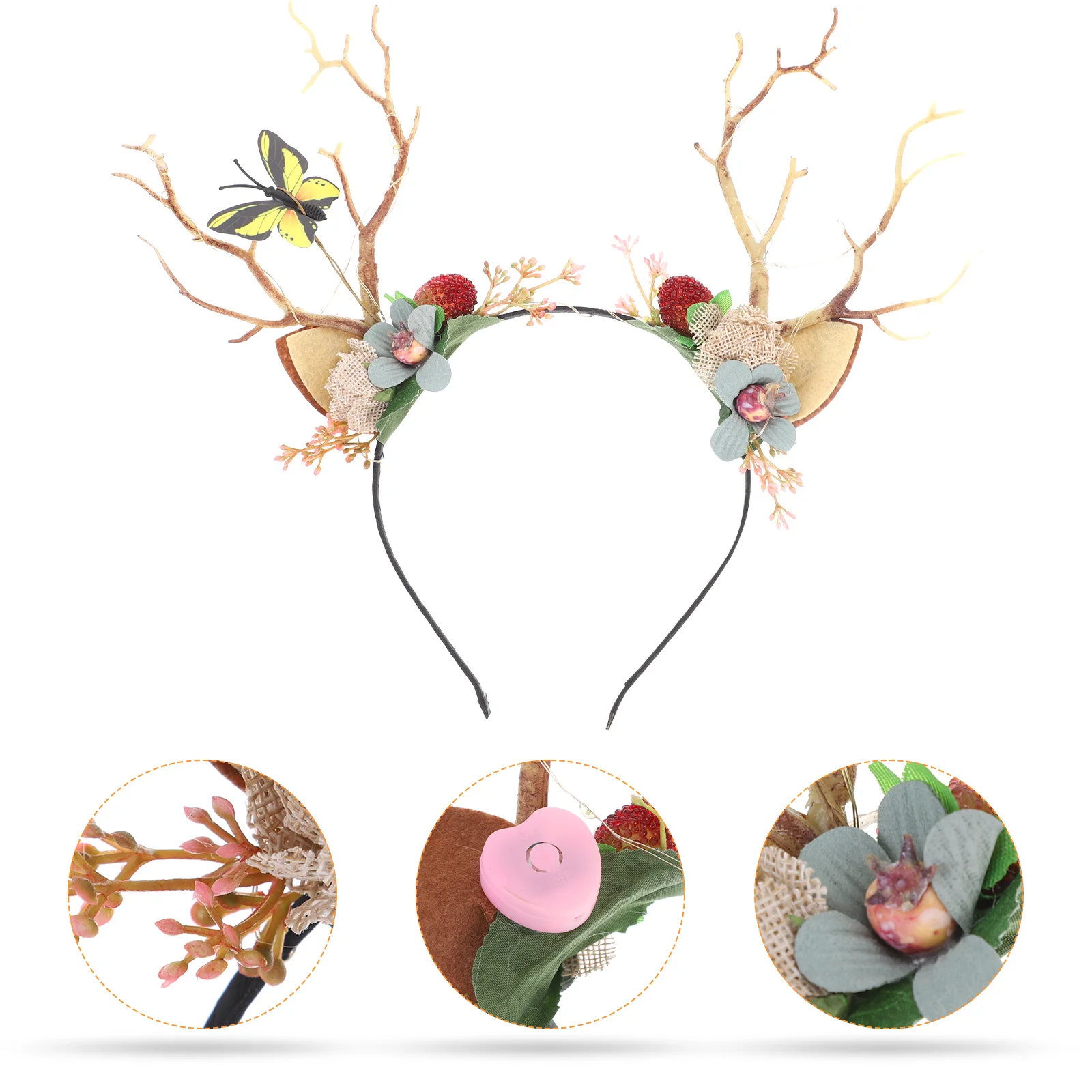 1 ensemble oreilles d'elfe couronne Branches bandeau éclairer oreilles de fée accessoires de Cosplay pour accessoire de Costume de fête d'halloween