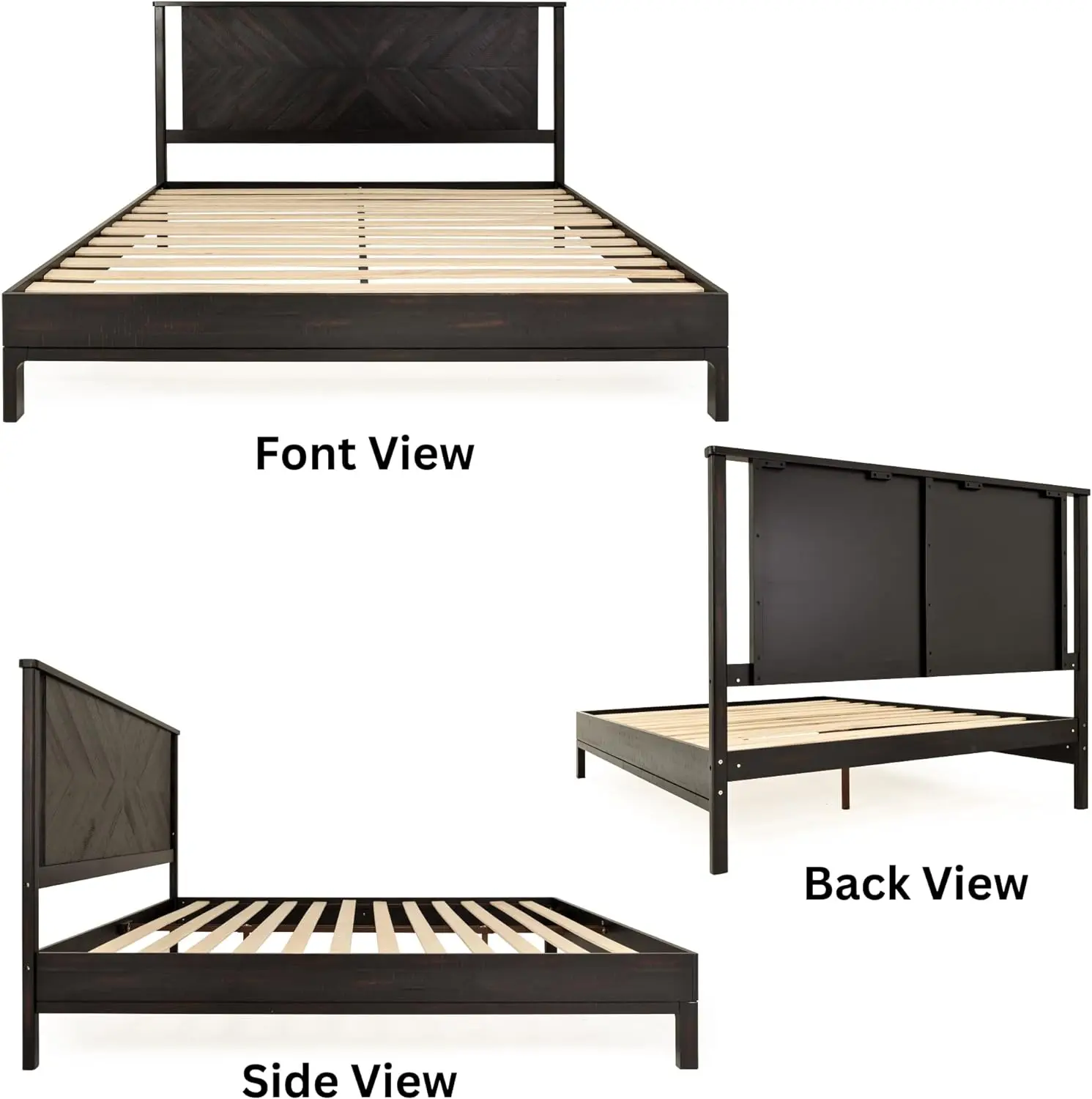 Bme Vivian 14 Inch Deluxe Bed Frame with Headboard, Rustic & Scandinavian Style with Solid Acacia Wood, No Box Spring Needed