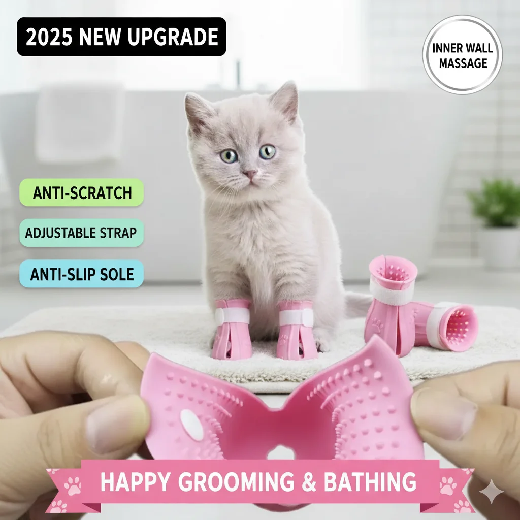 

2nd Generation Silicone Cat Bath Boots Anti-Slip Anti-Scratch Adjustable Pet Paw Protector Covers for Cat Grooming Bathing