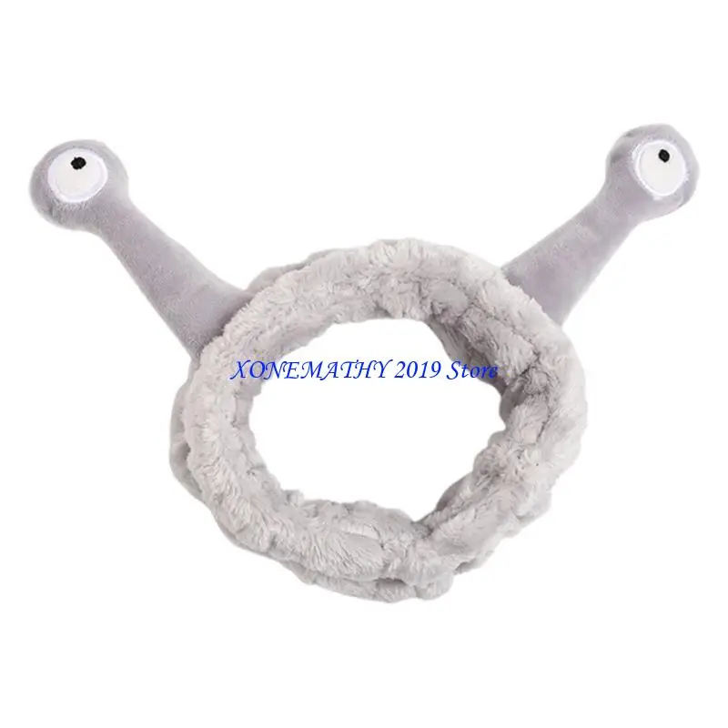 

F42F Korean Women Girls Wash Face Plush Headband Funny Cartoon Snail Antenna Eyes Elastic Hair Band Candy Color Makeup Styling
