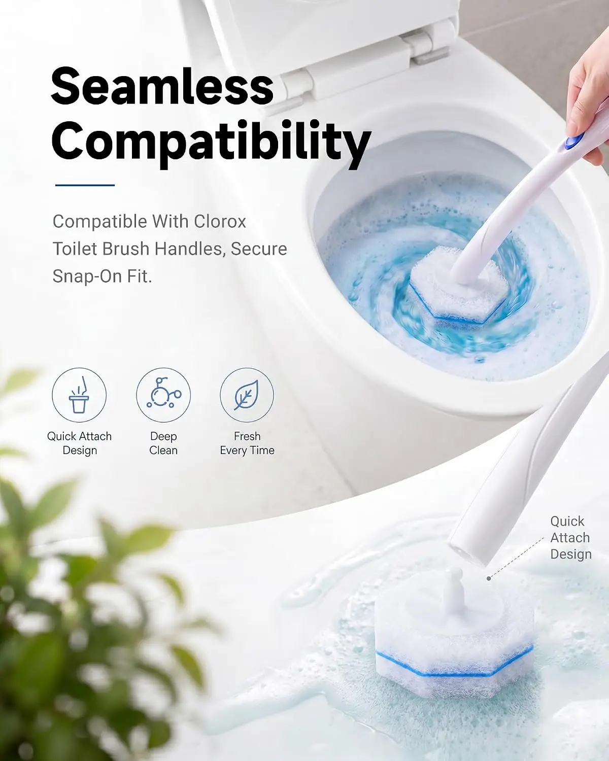 Toilet brush replacement head, toilet cleaning pad and 3-layer high-density toilet washer will not fall off, and foam will clean