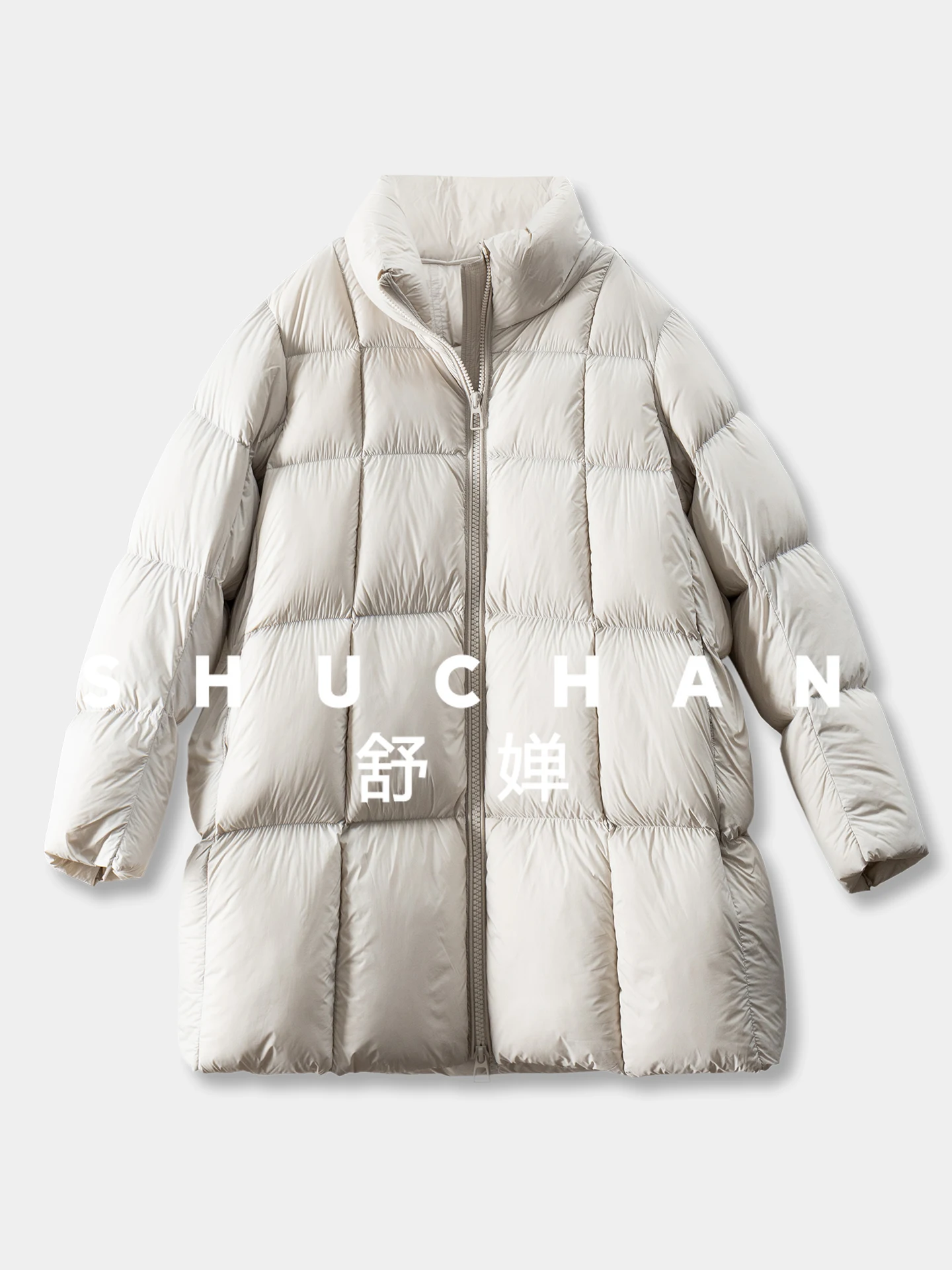 Kurtka puchowa damska z wysokim kołnierzem, wypełniona białym puchem gęstym, model 10J1 Casacas Para Mujer Invierno 2025