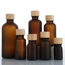 1x 10x Matte Frosted Amber Glass Essential Oil Bottles 5ml to 100ml Bamboo Wood Screw Cap Homemade Cosmetic Container Essence