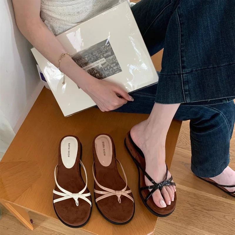 

Женские тапочки на танкетке в стиле ретро, летние уличные сандалии с толстой подошвой, сказочные сандалии, стильная удобная женская обувь на плоской подошве