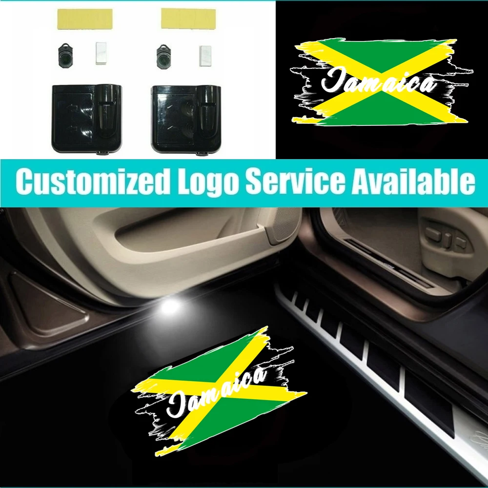 

2 Pieces Wireless Jamaica Flag LED Logo Welcome Lights Accesorios Car Door Courtesy Ghost Shadow Laser Projector