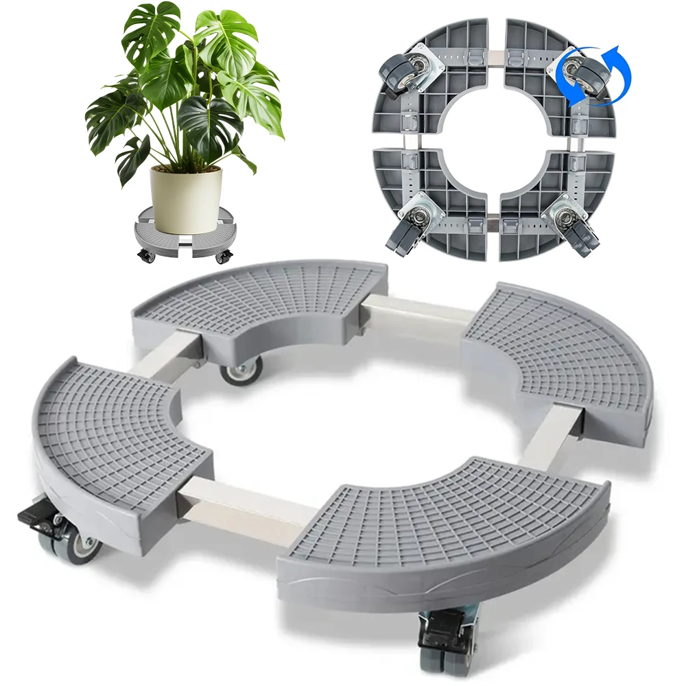 Blumentopf-Untersetzer, robust, mit 360°-Drehfunktion °   Verstellbarer Pflanzenkäfig mit feststellbaren Rädern, 38-54,5 cm, 200 kg Tragkraft, rutschfest, mit Entwässerung, für Blumentöpfe im Innen-