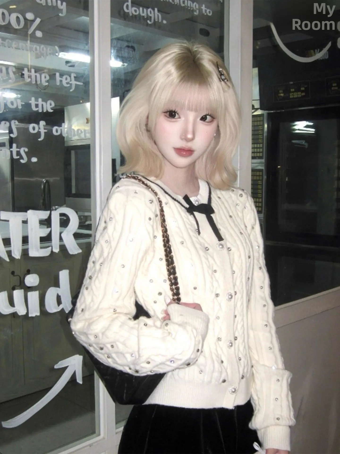 Weißer Pailletten-Twist-Strickpullover-Mantel für Damen, Herbst und Winter, Vintage-Stil, lässig, faion, weiches Material, lang, Sve