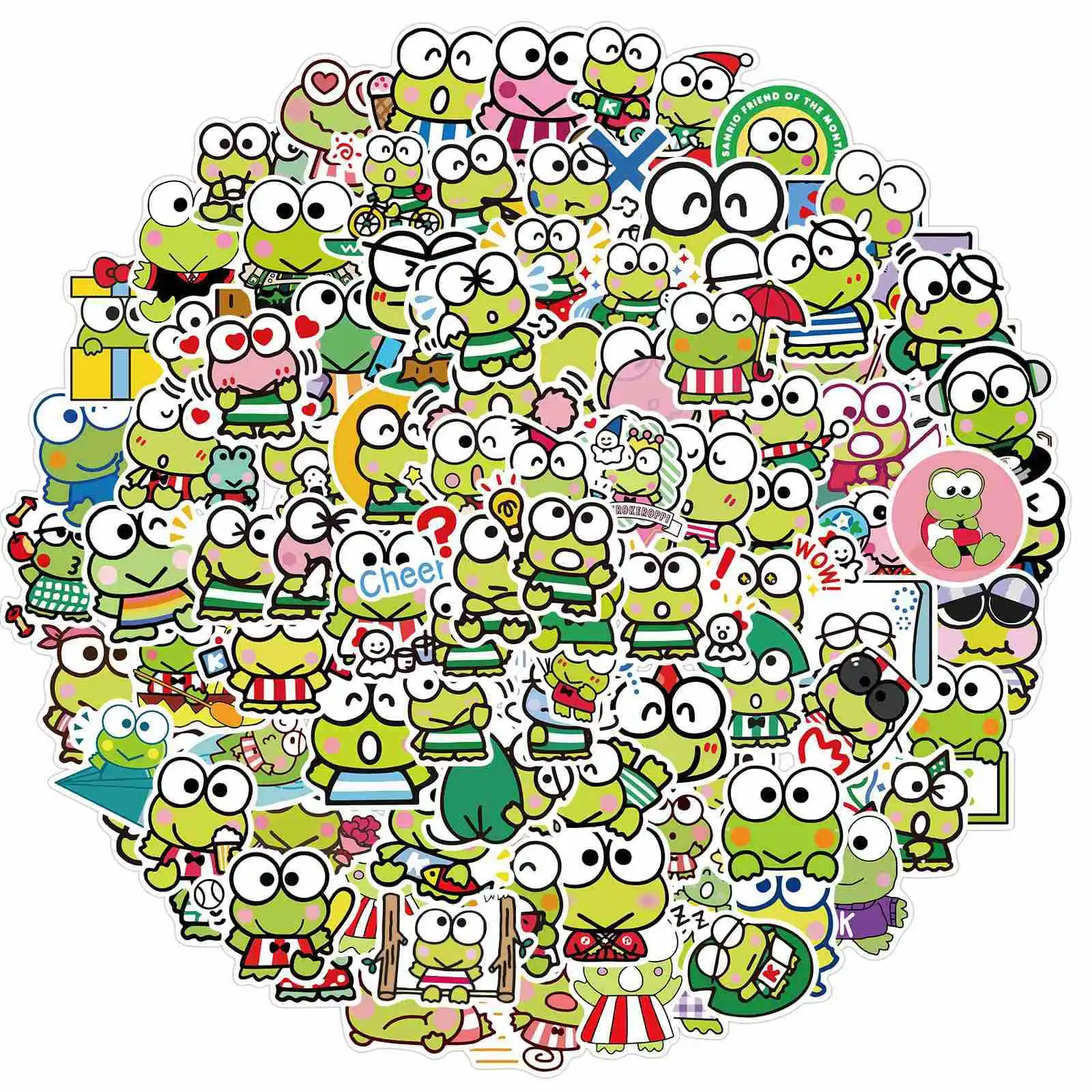 Pegatinas Kawaii Sanrio Kero Keroppi para niños, calcomanías para teléfono, cuadernos de coche, cuaderno de bocetos, papelería, 10/50/100 piezas