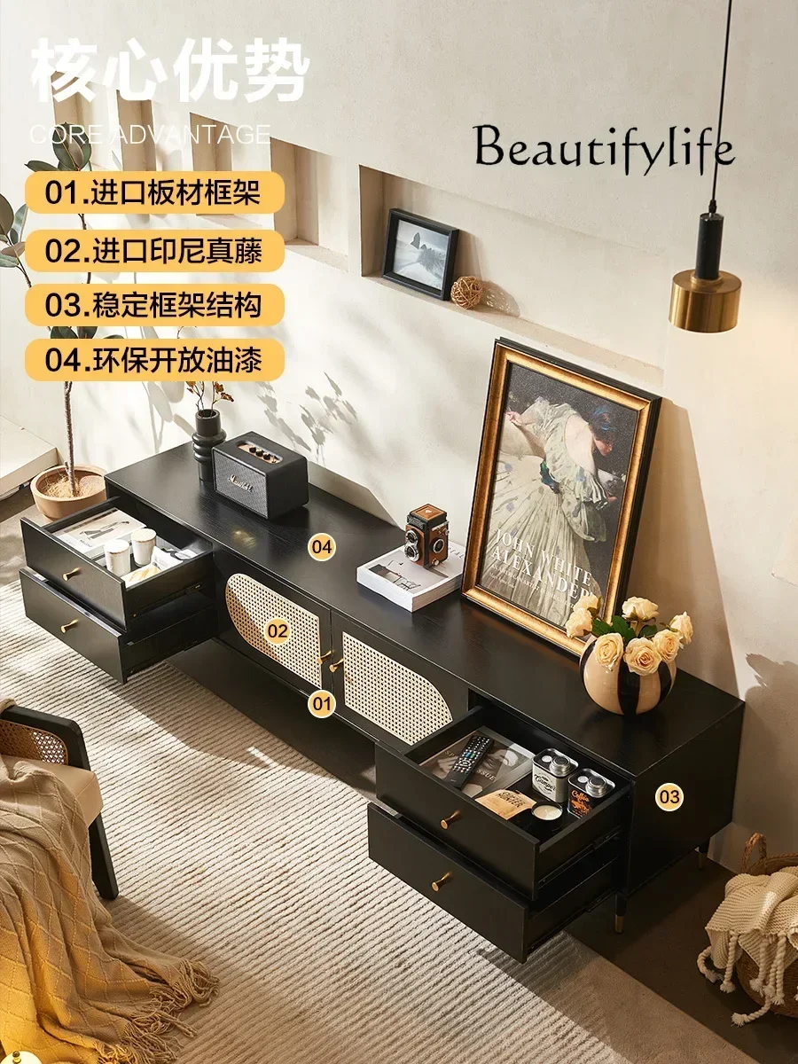 الرجعية Miji نمط الروطان المنسوجة لوحة تلفزيون خزانة شقة صغيرة خزانة غرفة المعيشة الأوسط القديمة B & B خزانة #6