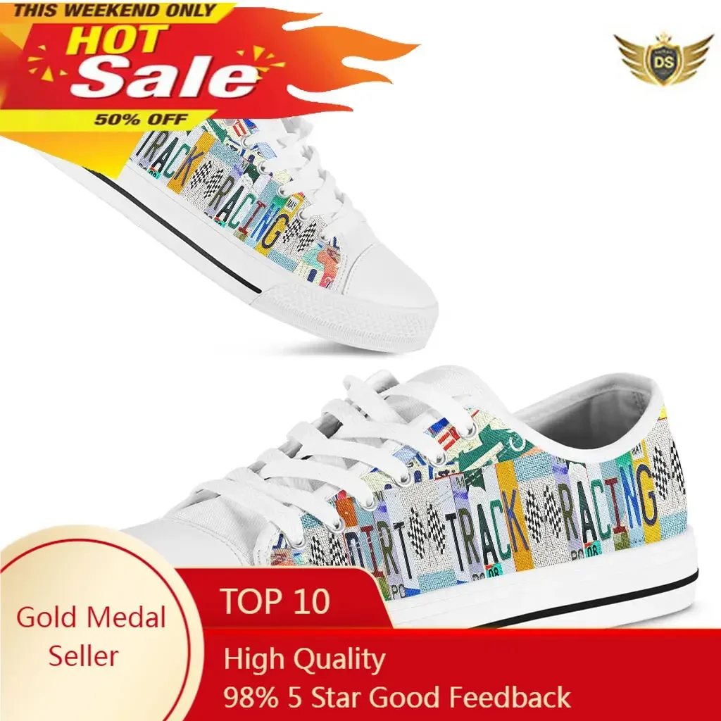 New Women Shoes License Plate Dirt Track Racing Low-top Canvas Shoes High Quality Women Canvas Rubber Female Flat Shoes