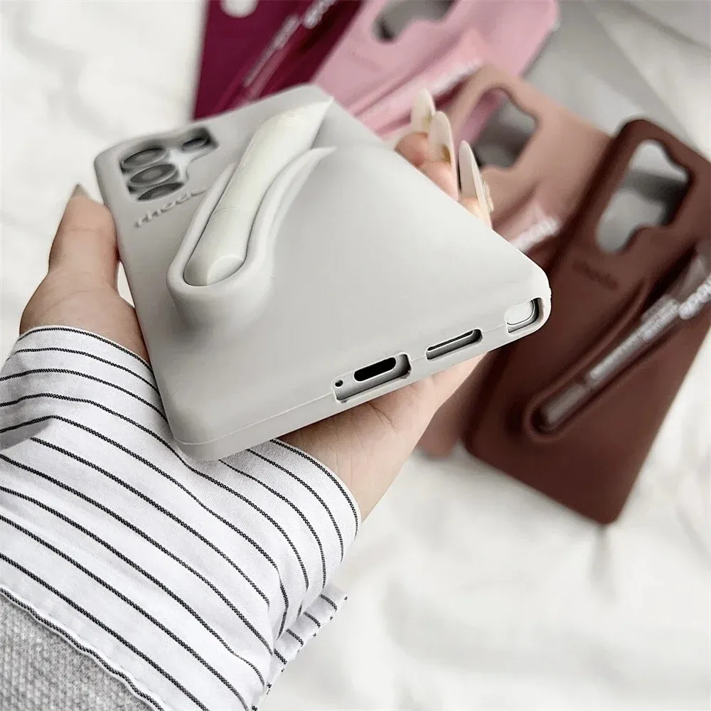 لسامسونج غالاكسي S25 S24 S23 الترا S25 زائد لينة سيليكون جراب هاتف مع ملمع الشفاه بلسم الشفاه حامل أحمر الشفاه غطاء مقاوم للصدمات