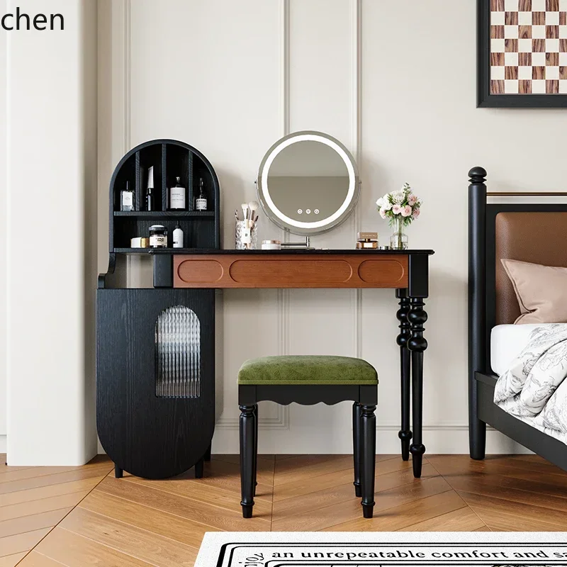 y8- Retro Solid Wood Dressing Table Small Apartment Chest of Drawers Integrated Vintage Style Bedroom Storage Cabinet