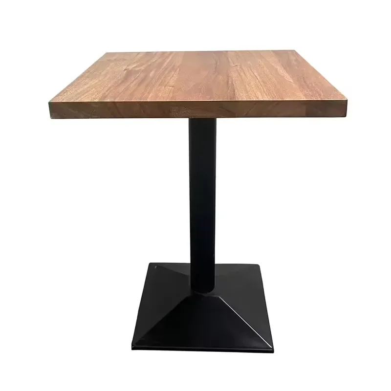 Square Walnut Wood Top Metal Base Table Commercial Wooden Restaurant Cafe Dining Furniture