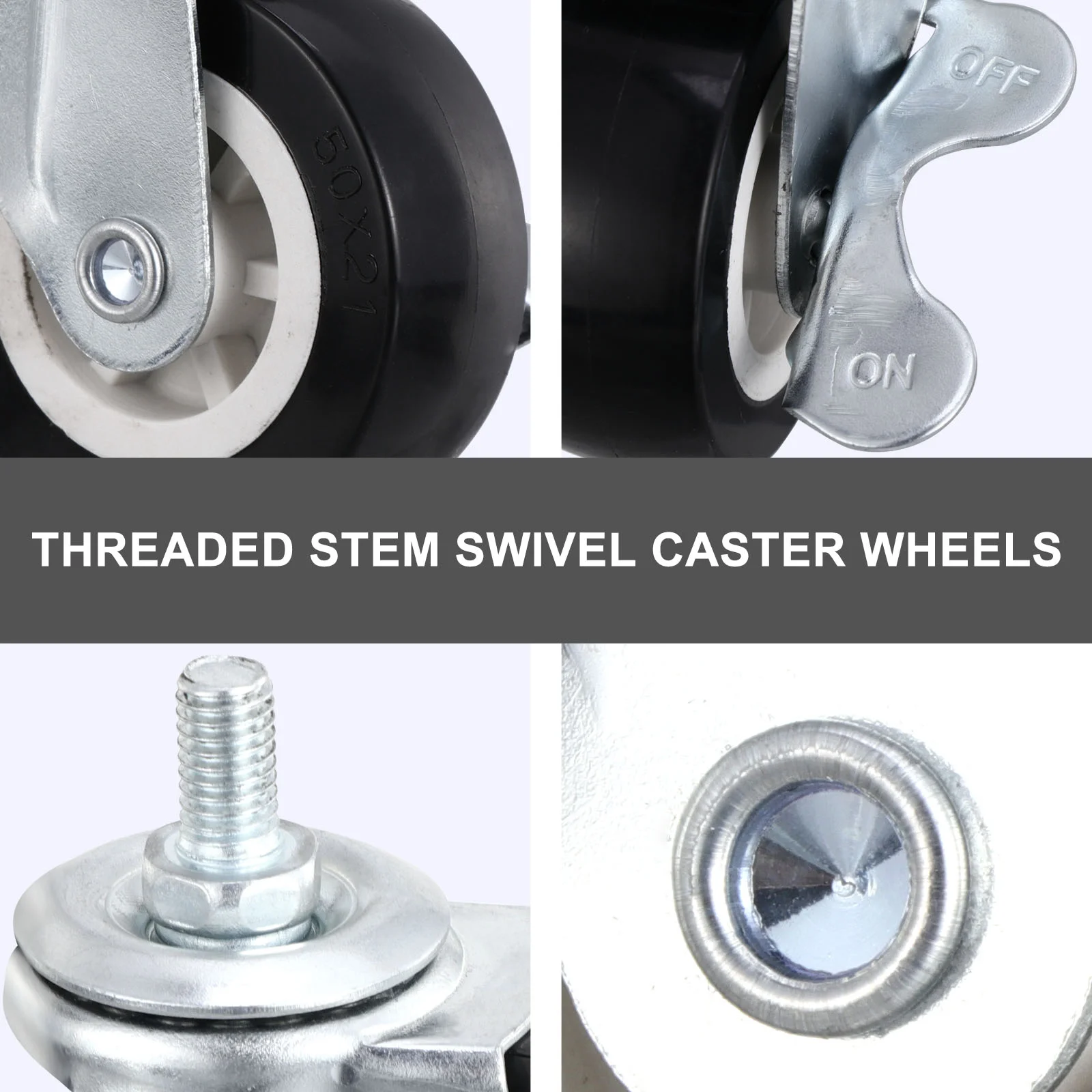 4 Pcs Wheel Swivel Caster Wheels Casters for Furniture Threaded Rod Heavy Duty 2 Inch Industrial Pvc Office