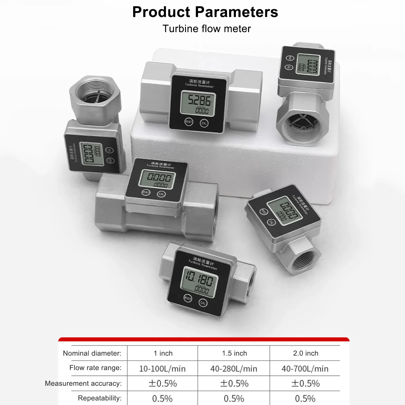 1/1.5/2inch Digital Turbine Flow Meter LCD Display High-Precision Water Flowmeter Diesels Gasoline Methanol Liquids Flowmeter